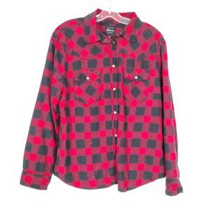 JACHS Girlfriend Women's Shirt Sz L Buffalo Plaid Red Black Cotton Fleece Lined